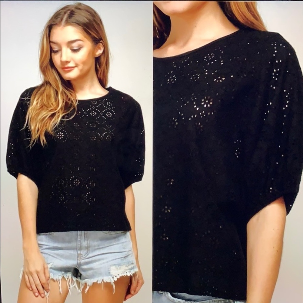 Mustard Seed black eyelet short sleeve Top - Picture 2 of 2